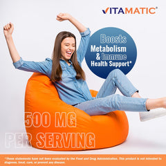 Non-GMO and gluten-free label on Vitamatic Vitamin B6 packaging