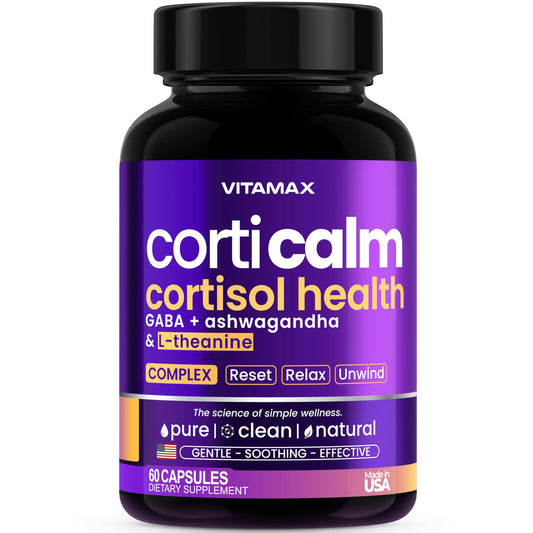 Vitamax Pure Calm bottle side shows label and calm-support formula.