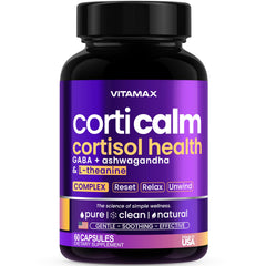 Vitamax Pure Calm bottle side shows label and calm-support formula.