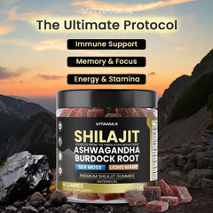 Vitamax Shilajit Gummies spoon pour highlighting convenient daily dose for sustained energy