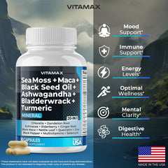 Vitamax Turmeric Curcumin capsules bottle highlights antioxidant-friendly wellness option.
