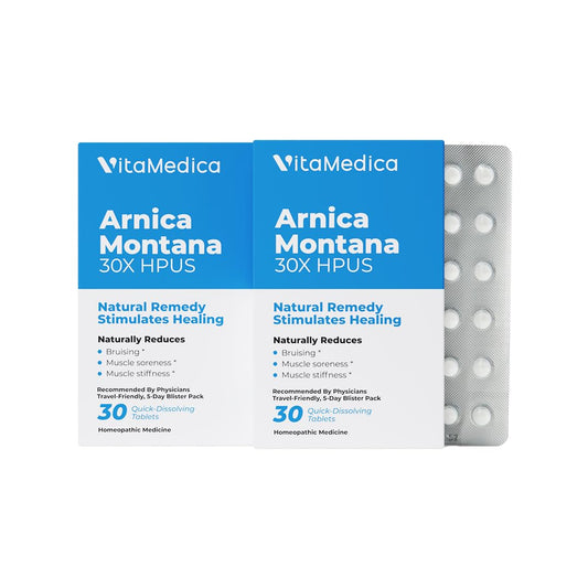 VitaMedica Arnica 30X blister pack front for travel-friendly post-injury care