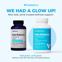 VitaMedica Probiotic-8 label close-up highlighting clinically studied strains for digestion