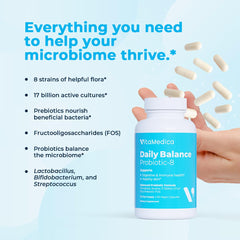VitaMedica Daily Balance-8 packaging and bottle highlighting vegan capsules