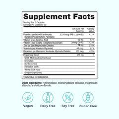 VitaMedica ingredients panel highlights vitamins and minerals for skin health.