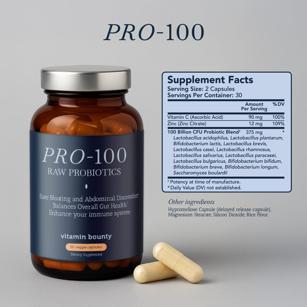 Vitamin Bounty Pro-100 packaging box highlighting potency.