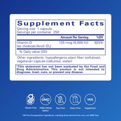 Pure Encapsulations Vitamin D3 label closeup—high potency for immune health.