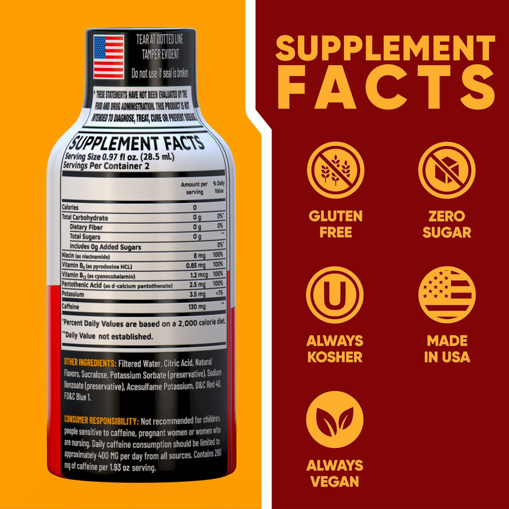 Vitamin Energy bottle label close-up highlighting vegan, sugar-free formula