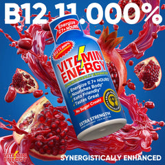 Vitamin Energy B12 shot glass setup illustrates ready-to-drink energy on the go.