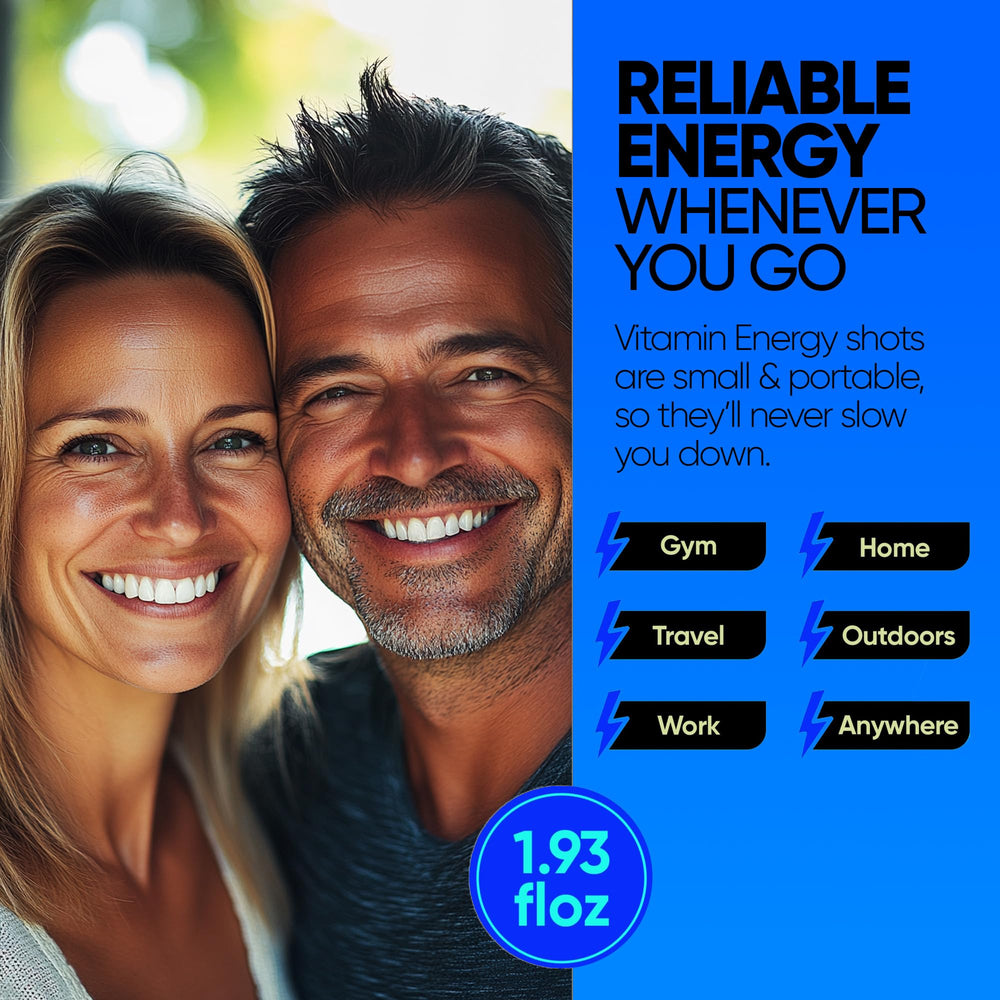 Vitamin Energy B12 shot label closeup shows keto-friendly, zero sugar formula.