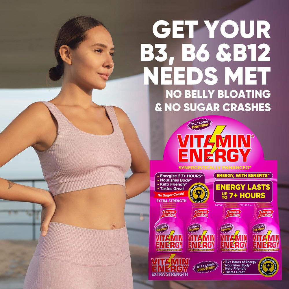 Vitamin Energy pink berry shot label highlighting zero sugar