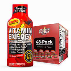 Vitamin Energy Burner+ Pomegranate Acai front view with 48-pack packaging for sustained energy