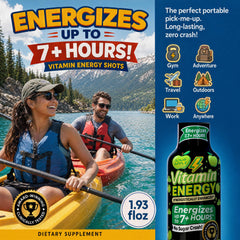 Vitamin Energy: etiqueta frente detalle que resalta ingredientes y pureza vegana.