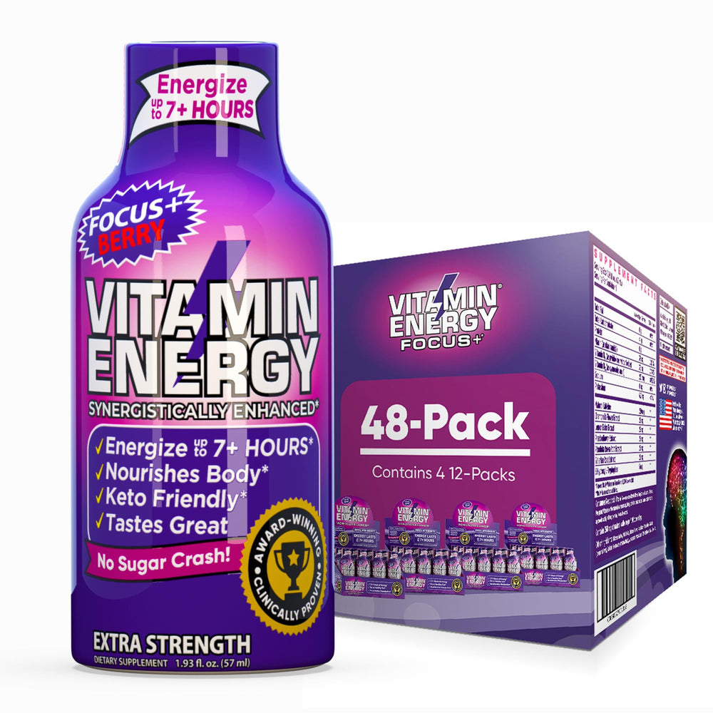 Vitamin Energy Focus+ Berry Shot bottle front showing bold branding and energy potential