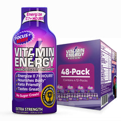 Vitamin Energy Focus+ Berry Shot bottle front showing bold branding and energy potential