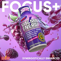 Pouring Vitamin Energy Focus+ Berry Shot into glass for quick energy delivery