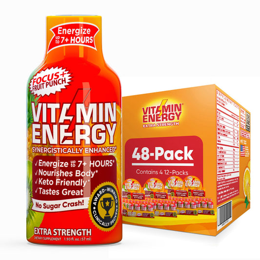 Vitamin Energy Focus+ fruit punch shot front view for a quick focus boost