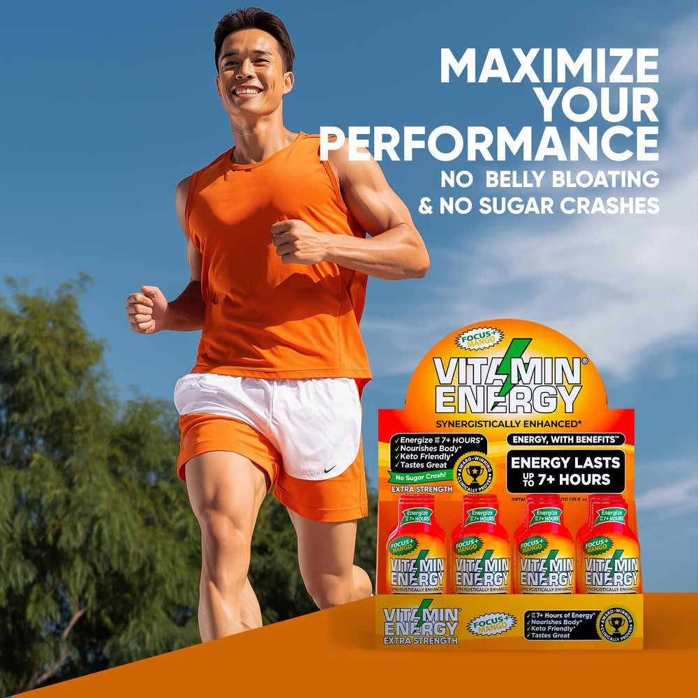 Vitamin Energy Focus+ mango imagery conveys refreshing flavor and aroma.
