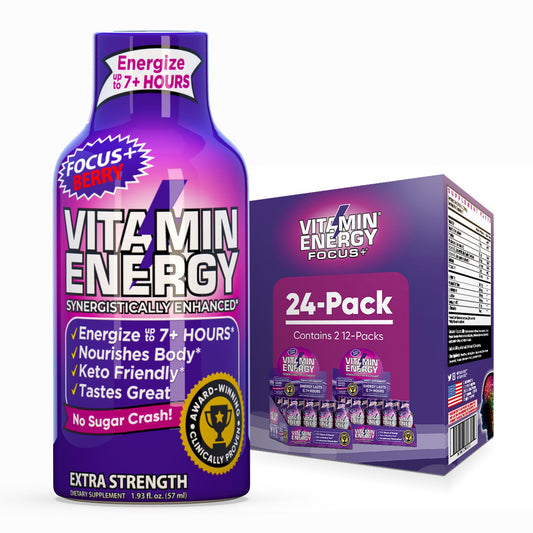 Vitamin Energy Focus shot berry bottle ready for on the go energy boost