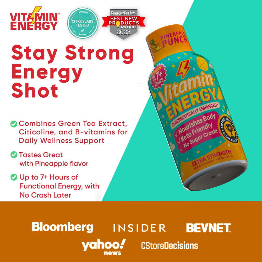 Close-up label of Vitamin Energy Immune+ Pineapple Punch ingredients