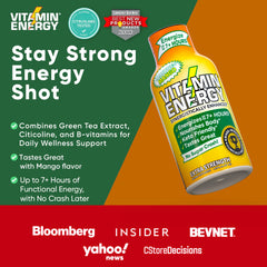 Vitamin Energy Immune+ Mango shot on desk signals portable energy.