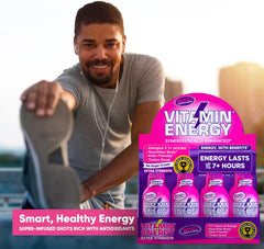 Vitamin Energy Mood+ flat lay with bottle, packaging, chamomile, rhodiola