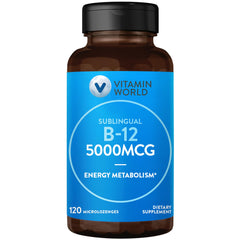 Vitamin World B-12 5000 mcg sublingual lozenge under tongue for quick absorption