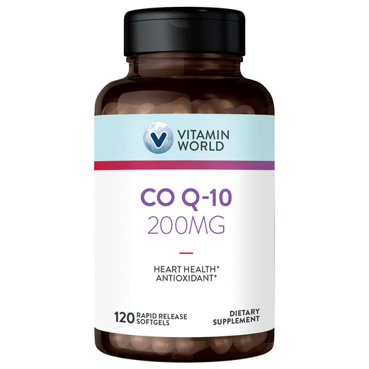 Vitamin World CoQ10 200 mg bottle front, suggesting heart health support.