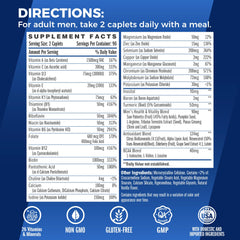 Vitamin World Ultra 360 Men caplets closeup highlighting convenient two per day dosing.
