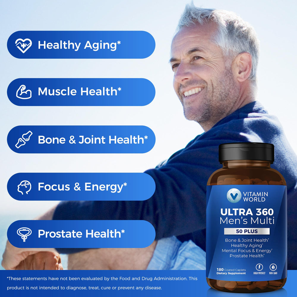 Visual of herbal blends in Vitamin World Ultra 360 Men 50+ formula.