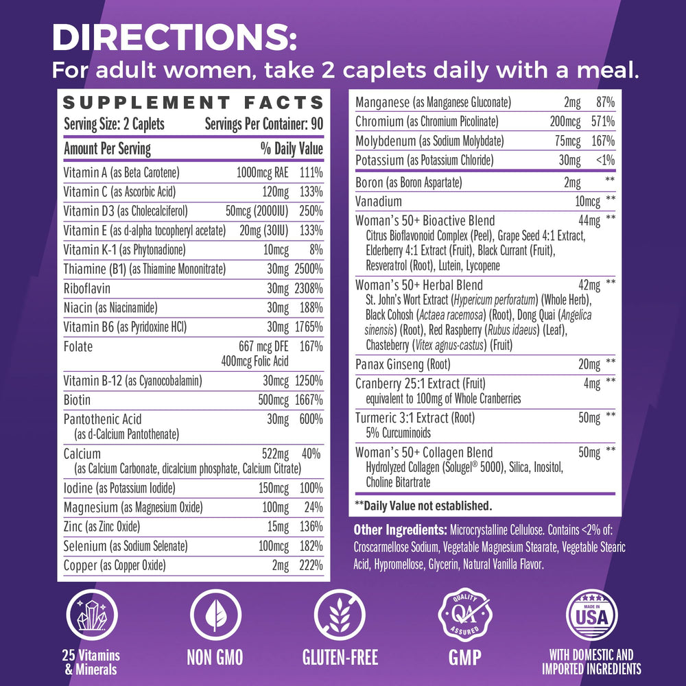 Vitamin World Ultra 360 Women 50+ bottle side view showing nutrients