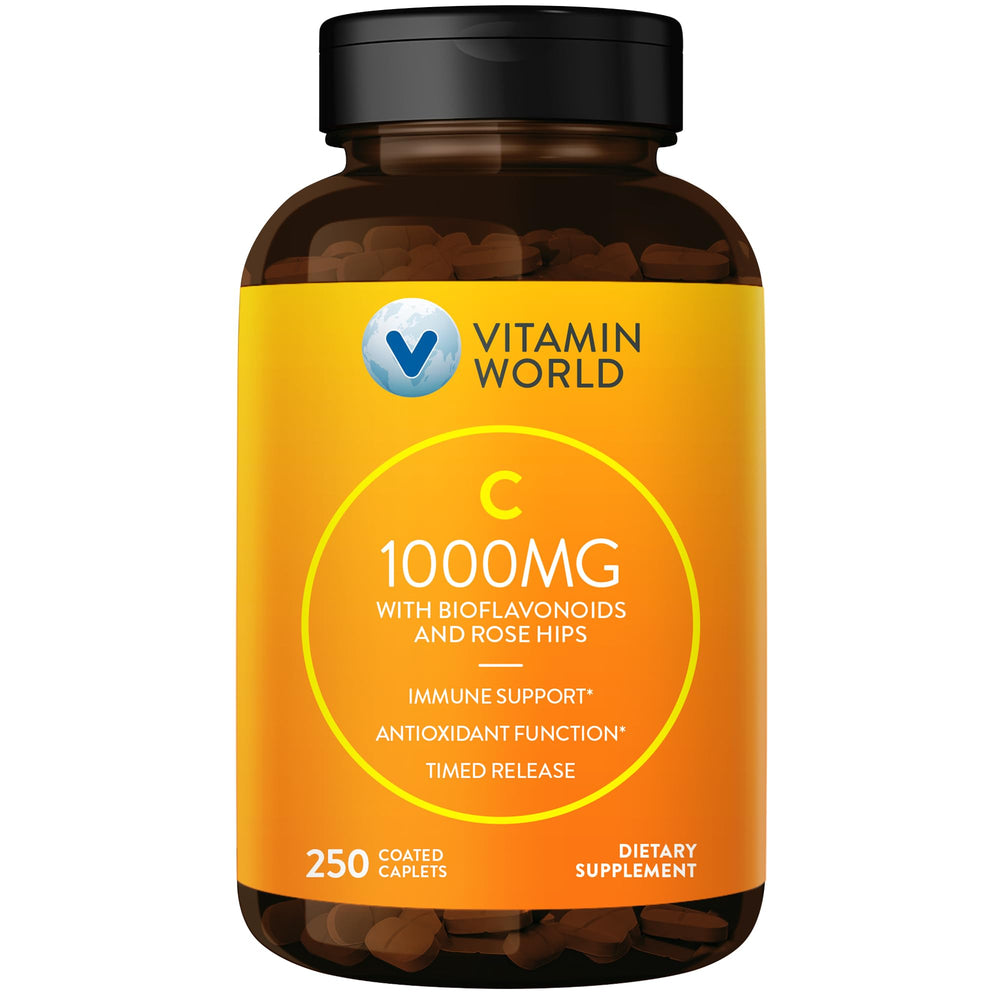Vitamin World Vitamin C 1000 mg Timed Release bottle with caplets for steady daily vitamin C