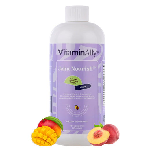 Vitaminally Joint Nourish bottle with mango-peach label, supports joint mobility