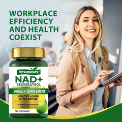 VITAMINFATE NAD+ label detail highlights Resveratrol blend.