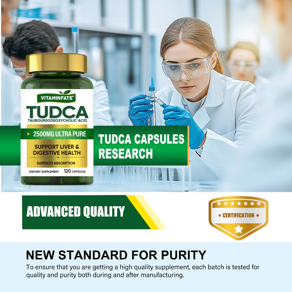 VITAMINFATE TudCA bottle shown in a morning routine for ongoing liver care.