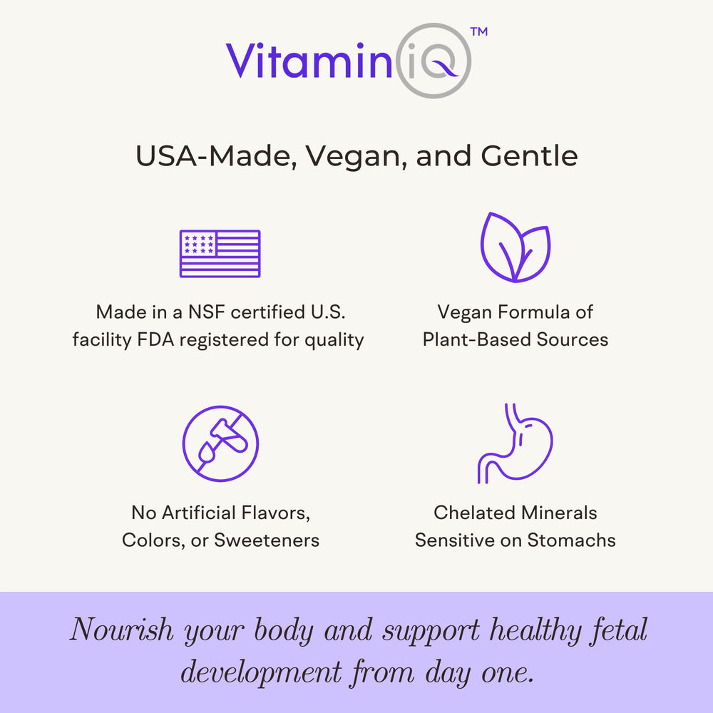VitaminIQ vegan non-GMO label scene highlighting dairy-free claim