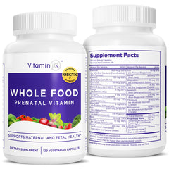 VitaminIQ whole-food prenatal bottle on a counter highlighting natural nutrition benefits