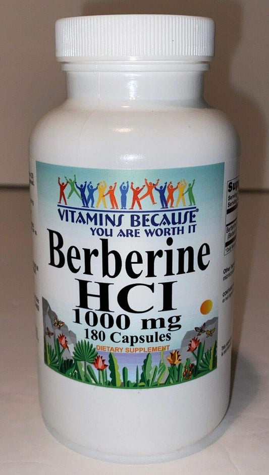Vitamins Because berberine bottle front showing high potency for daily wellness.