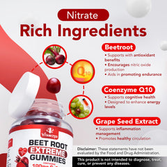 Vitamized Gummies close-up highlights the tasty pomegranate flavor and energy-boosting beetroot mix.