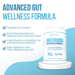 Vitamo Akkermansia capsules close-up showing live probiotics.