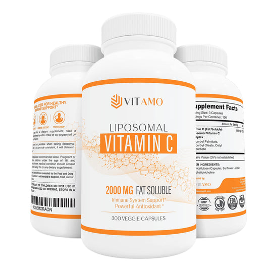 Vitamo Liposomal Vitamin C 2000mg bottle closeup showing potent formulation for absorption