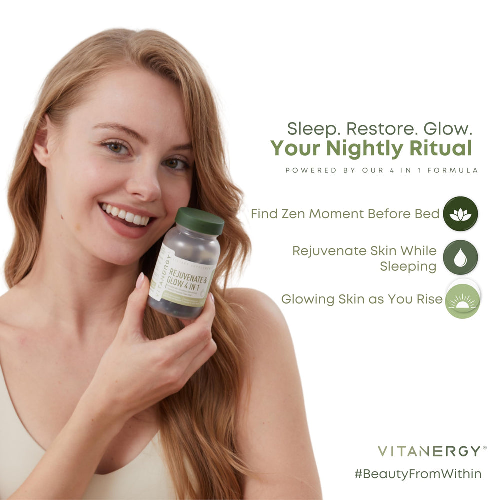 Vitanergy capsules close-up highlighting hydration and balanced tone potential