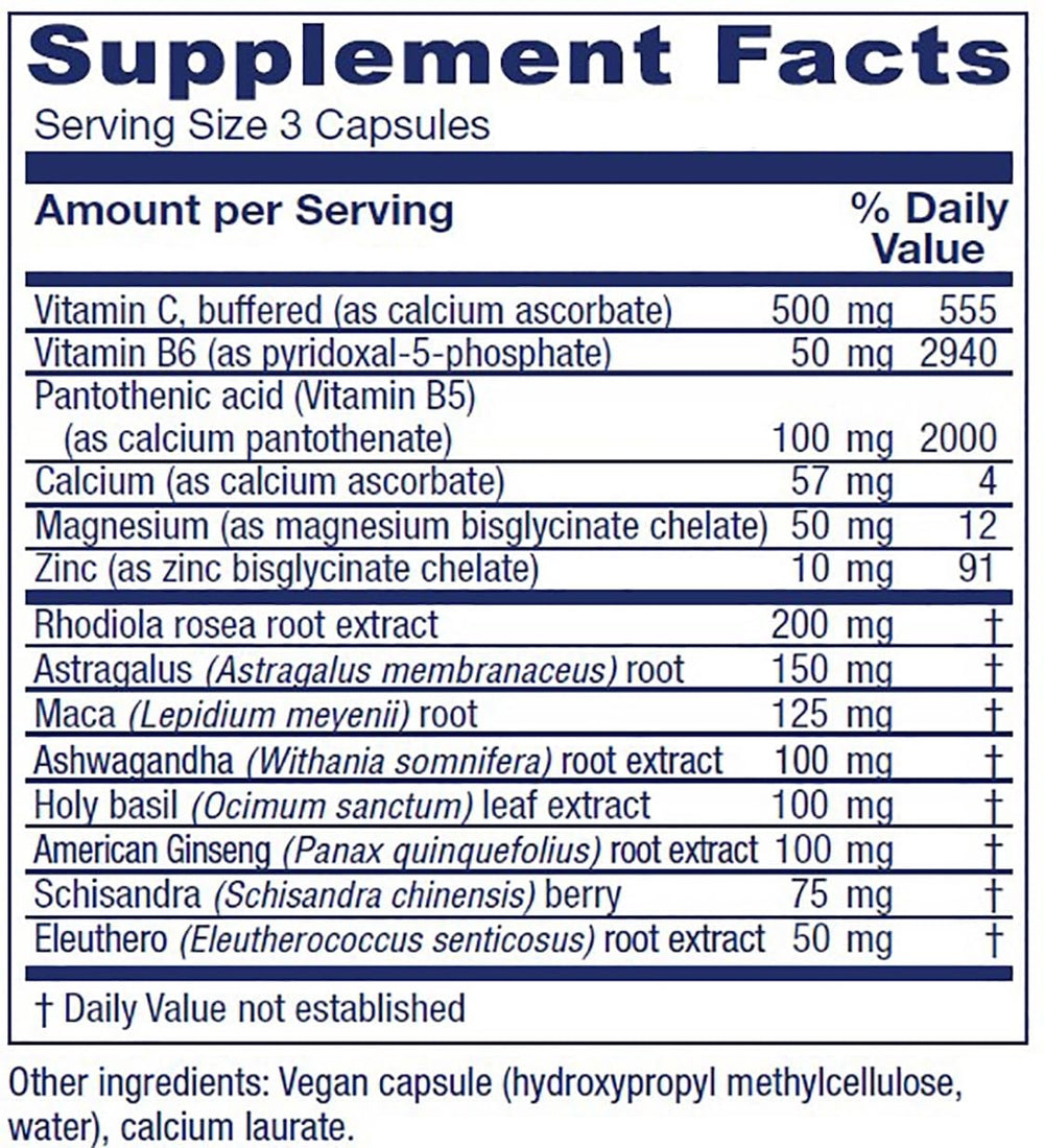 Vitanica Adrenal Assist bottle closeup—nutrient blend supports adrenal function and energy.