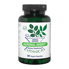Vitanica Adrenal Assist bottle with capsules for daily adrenal support.