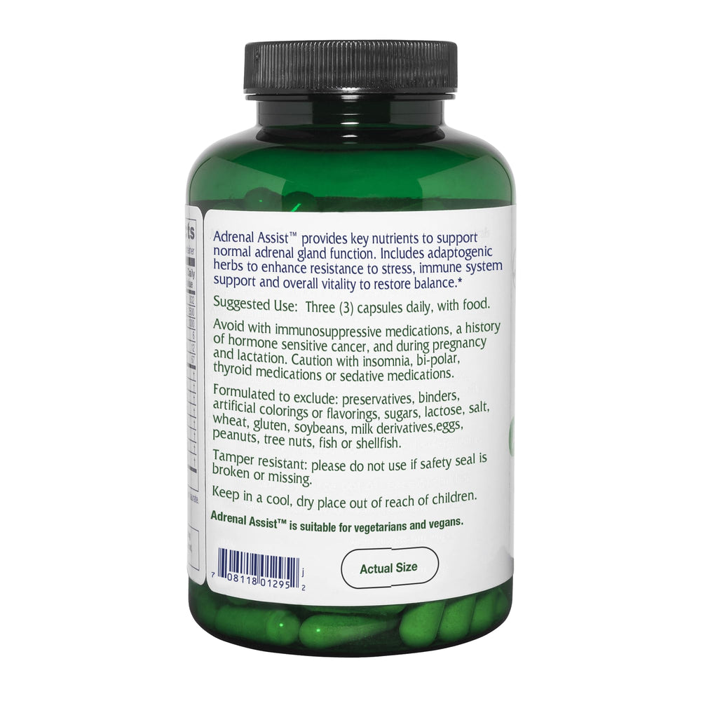 Vitanica Adrenal Assist capsules—vegan pills for stress response support.