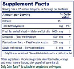 Vitanica Daily Calm Tonic bottle being poured for easy dosing