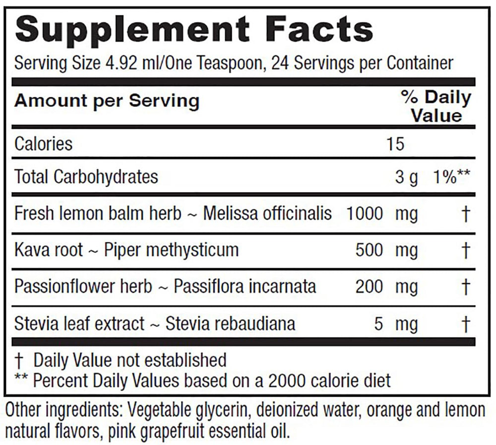 Vitanica Daily Calm Tonic label close-up highlights organic ingredients for calm support.