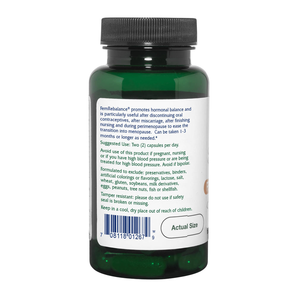 Vitanica FemRebalance label lists chaste tree, licorice, and cohosh