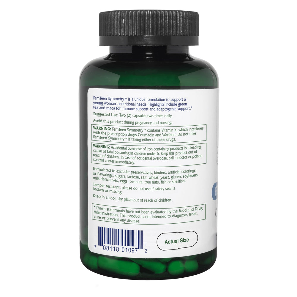 Vitanica FemTeen Symmetry label-front view emphasizes quality and trust.
