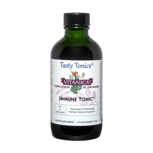 Vitanica Immune Tonic elderberry bottle showing the immune support blend.
